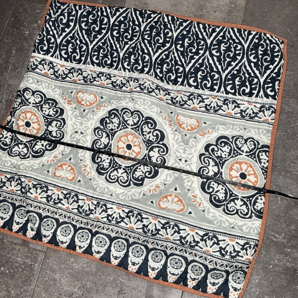 Pottery Barn EURO Pillowcase Sham Navy Gray Orange White Medallion 26"x26" Boho - Picture 2 of 4